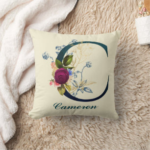 Fancy Floral Letter 'C' Throw Pillow