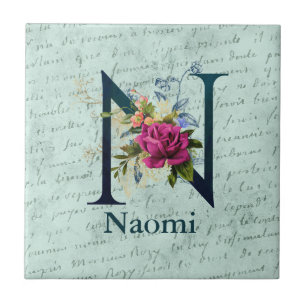 Fancy Floral Monogram Initial N  Tile