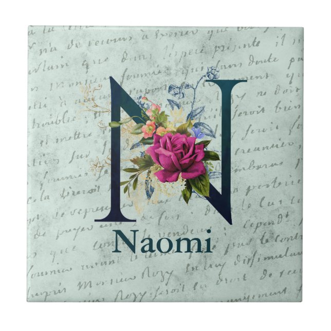 Fancy Floral Monogram Initial N  Tile (Front)