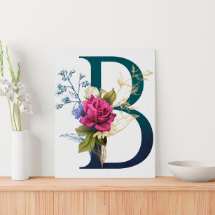 Floral Letter B, Buttercup, Floral Letter Series, Pen & Ink Wall Art Print  8x10 