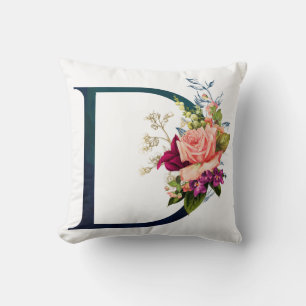 Fancy Floral Monogram Letter D Throw Pillow