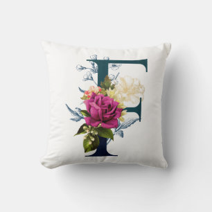 Fancy Floral Monogram Letter F Throw Pillow