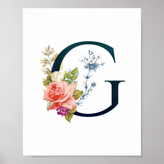 Fancy Floral Monogram Letter G   Poster (Front)