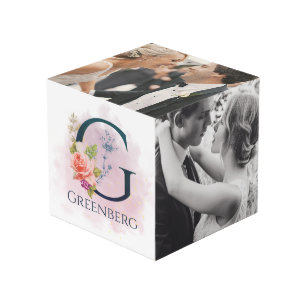 Fancy Floral Monogram Letter G Wedding Photo Cube