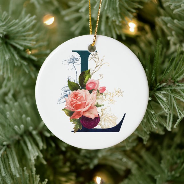 Fancy Floral Monogram Letter L Ceramic Ornament (Tree)