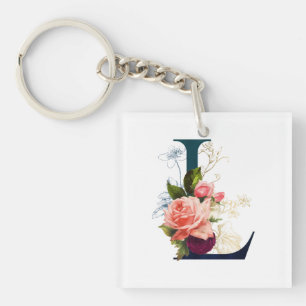 Fancy Floral Monogram Letter L     Keychain