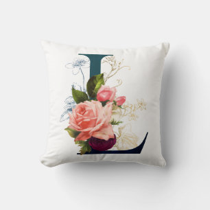 Fancy Floral Monogram Letter L Throw Pillow