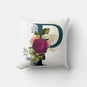 Fancy Floral Monogram Letter P Throw Pillow