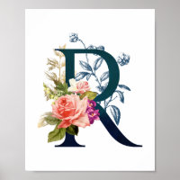 Fancy Floral Monogram Letter R  