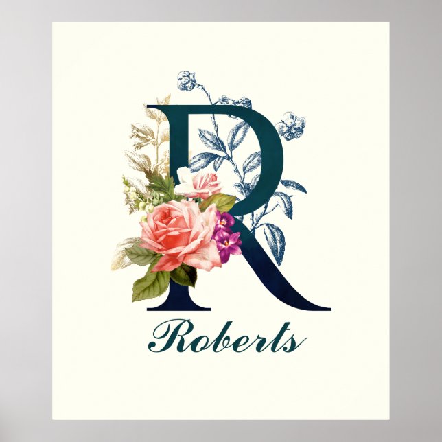 Fancy Floral Monogram Letter R Poster (Front)
