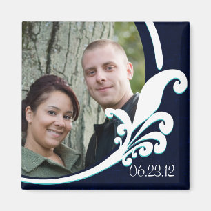 Fancy Floral Navy White Customized Magnet 2x2