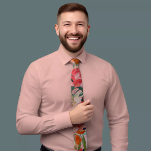 Fancy Floral Pink & Orange Tie