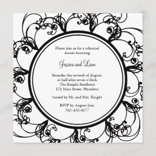 Fancy Floral Rehearsal Dinner Invitation (bl/wh)