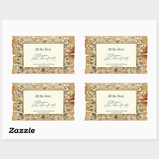 Fancy Floral Signature Author BookPlate Template Sticker (Sheet)
