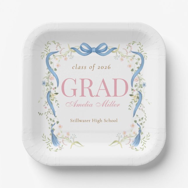 Fancy Florals Graduation Paper Plate (Front)