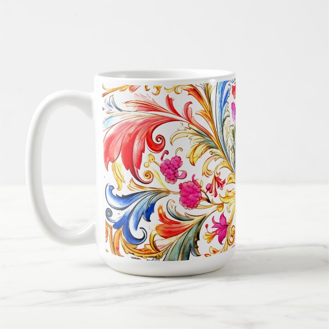 Fancy Florentine Design Watercolor Leaves Coffee Mug (Left)