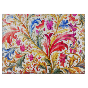 Fancy Florentine Design Watercolor Leaves Cutting Board
