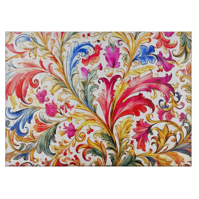 Fancy Florentine Design Watercolor Leaves Cutting Board (Front)