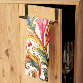 Fancy Florentine Design Watercolor Leaves Kitchen Towel