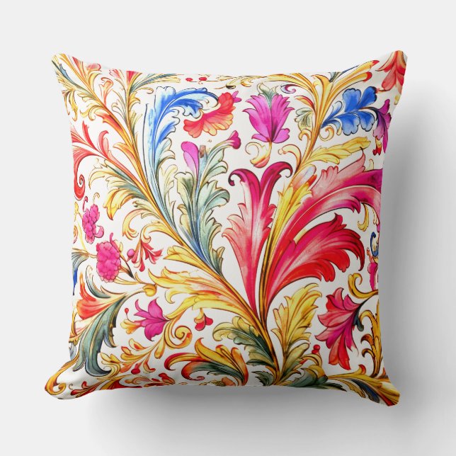 Fancy Florentine Design Watercolor Leaves Throw Pillow (Front)