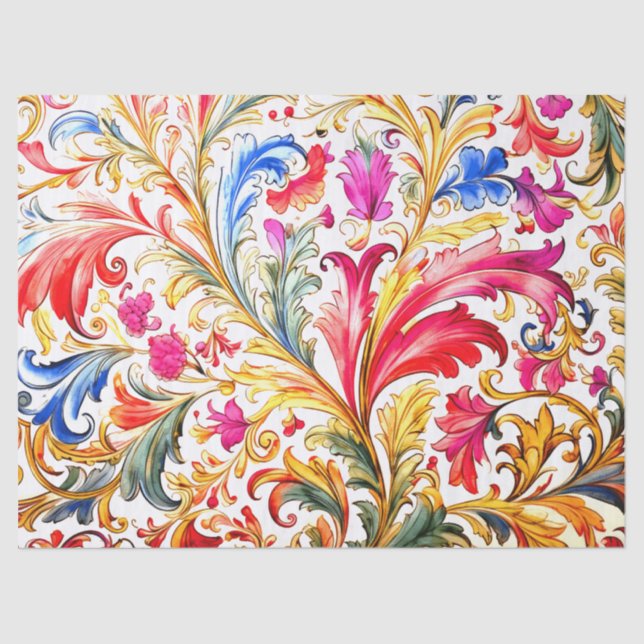 Fancy Florentine Design Watercolor Leaves Tissue Paper (Front)