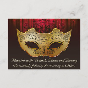 Fancy Flourish Gold Plum Masquerade Reception Card