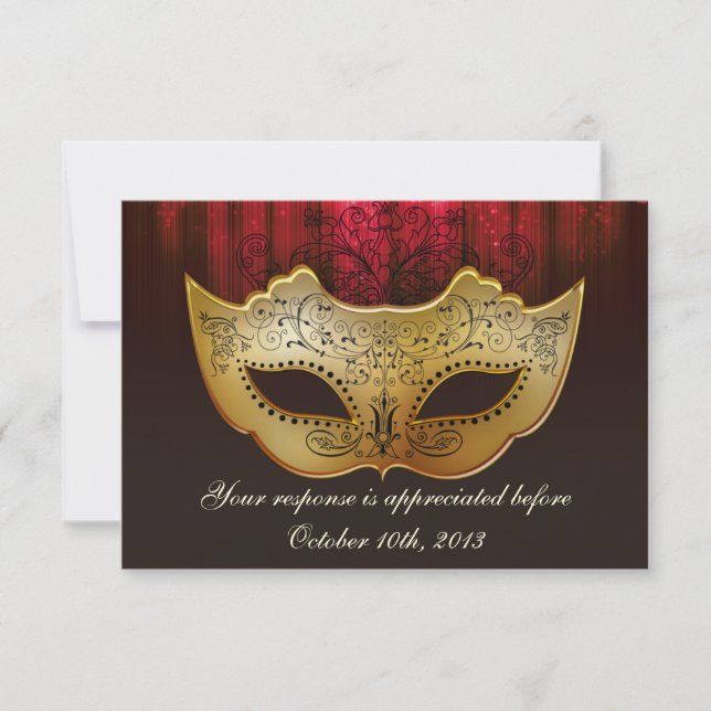 Fancy Flourish Gold Plum Masquerade Wedding Invite (Front)