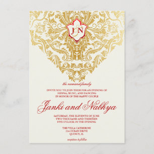 Fancy Flourishes Golden Indian Arabic Wedding Invitation
