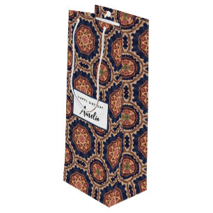 Fancy Flower and Star Shapes Pattern Birthday Wine Gift Bag