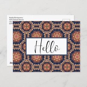 Fancy Flower and Star Shapes Pattern Hello Postcard