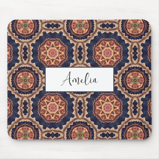 Fancy Flower and Star Shapes Pattern Mouse Pad (Front)