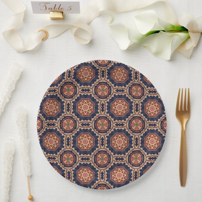 Fancy Flower and Star Shapes Pattern Paper Plate (Wedding)