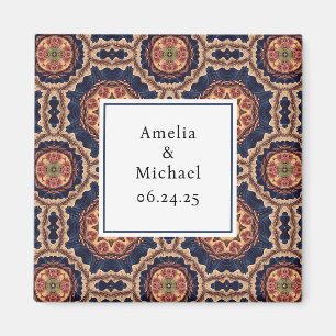 Fancy Flower and Star Shapes Pattern Save the Date Magnet