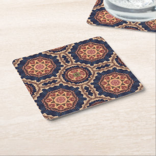 Fancy Flower and Star Shapes Pattern Square Paper Coaster