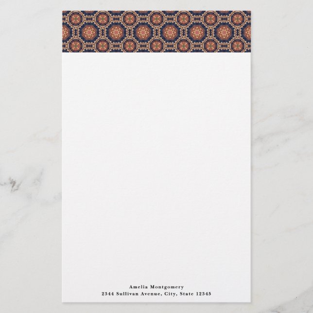Fancy Flower and Star Shapes Pattern Stationery (Front)