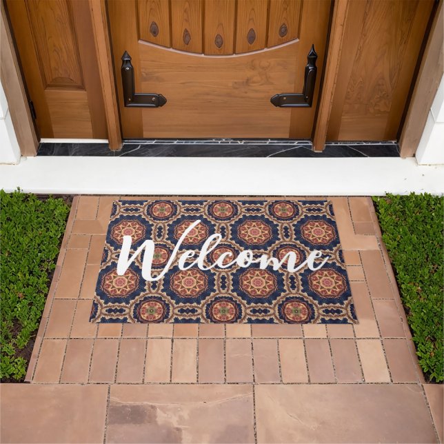 Fancy Flower and Star Shapes Pattern Welcome Doormat (Outdoor)