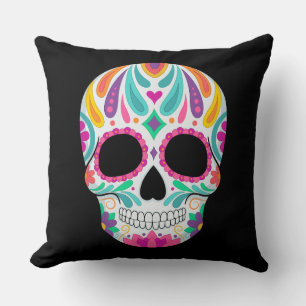 Fancy Flowered Sugar Skull Throw Pillow