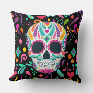 Fancy Flowered Sugar Skull Throw Pillow