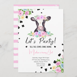 Fancy Font Cow Anniversaire Invitation