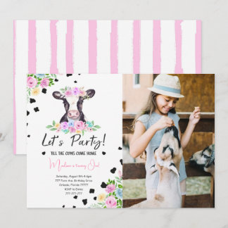 Fancy Font Cow Birthday Photo Invitation