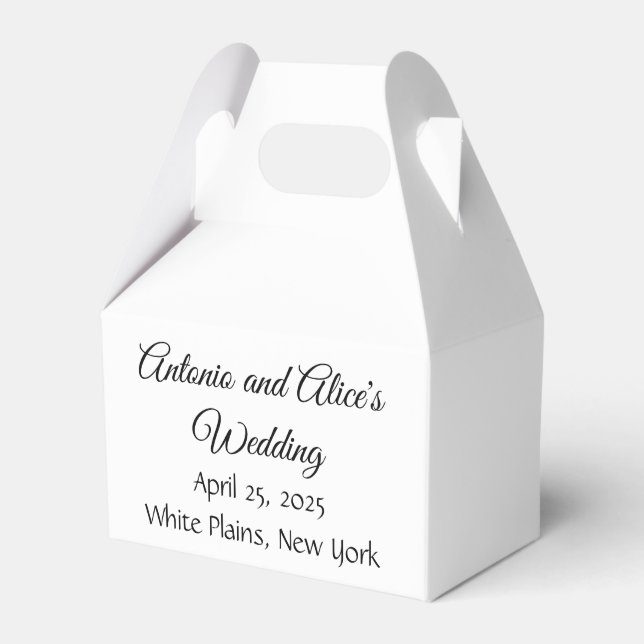 Fancy Font: White Wedding Favor Box (Front Side)