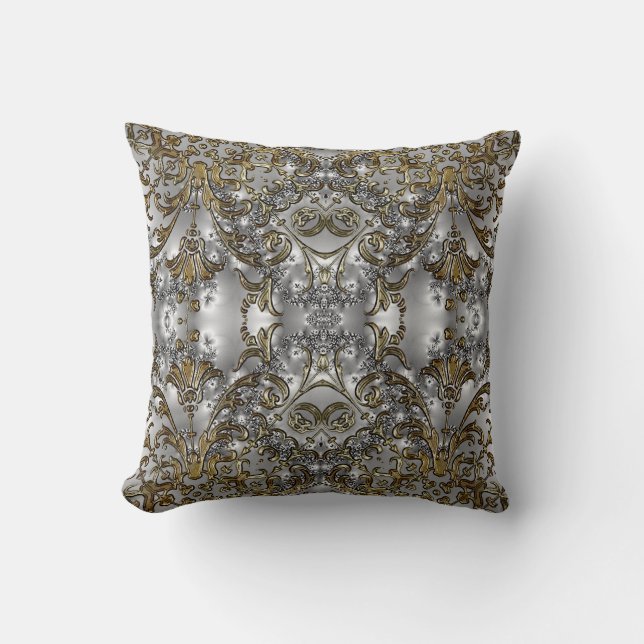 Fancy - Formal Carved Gold + Silver Throw Pillow (Front)
