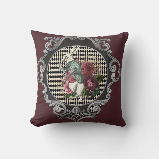 Fancy Frame White Rabbit Collage Throw Pillow (Front)
