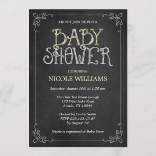 Fancy Frame Yellow Vintage Chalkboard Baby Shower Invitation