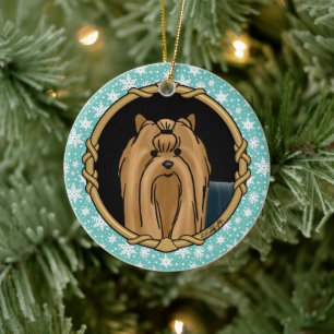 Fancy Frame Yorkshire Terrier Yorkie Portrait Cute Ceramic Ornament