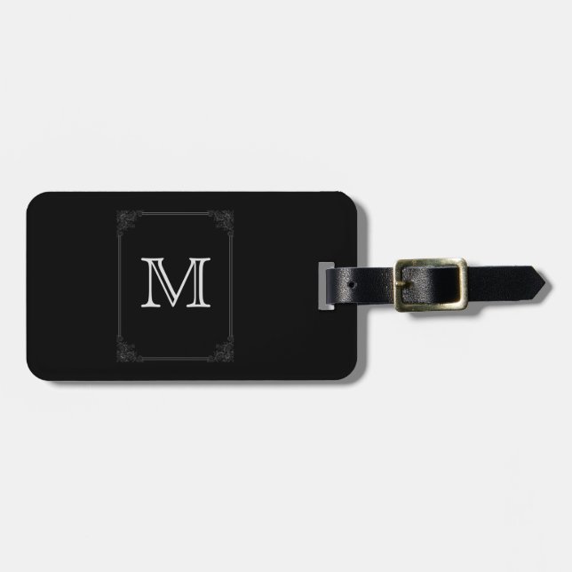 Fancy Framed Monogram Personalized Information Luggage Tag (Front Horizontal)