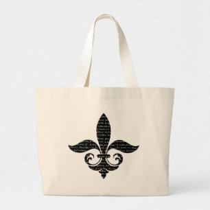 Fancy French Fleur De Lis with French Script Large Tote Bag