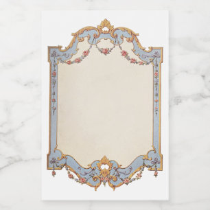 Fancy French Vintage Frame Blue Gold Scroll Rose Food Label