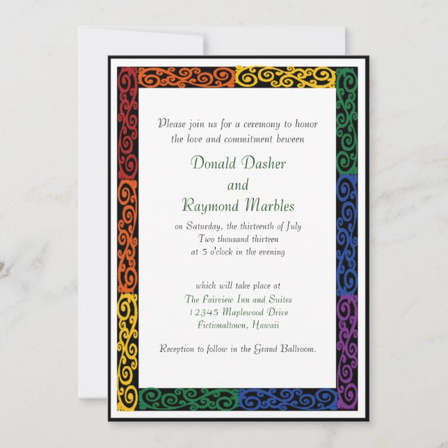 Fancy Gay Pride Custom Commitment Ceremony Invites (Front)