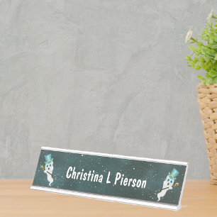 Fancy Ghosts in Top Hats Skull Canes in Night Sky Desk Name Plate